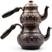 PremiumPort Bakır Eskitme Lale Desenli Küçük Çaydanlık, Şık ve Zarif Tasarım