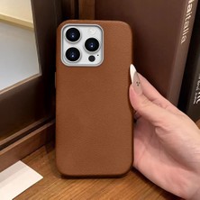 Ucuc iPhone 16 Pro Max Uyumlu Kahverengi Deri Dokulu Silikon Kamerayı Korur Şok Emici Kılıf