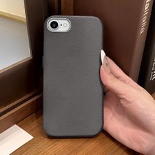 Ucuc iPhone 7/8/se 2020 2022 Uyumlu Gri Deri Dokulu Silikon Kamerayı Korur Şok Emici Kılıf