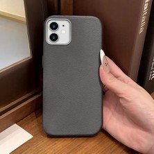 Ucuc iPhone 11 Uyumlu Gri Deri Dokulu Silikon Kamerayı Korur Şok Emici Kılıf