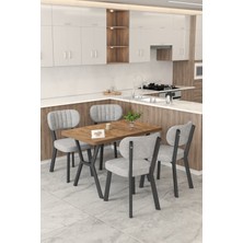 Mygusi Gnr 70X110CM Sabit Atlantik Mutfak Masası Takımı, Yemek Masası, 4 Modern Gri Sandalye