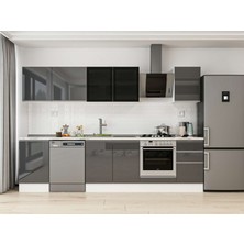 Alvinka 305X210 cm High Gloss Mutfak Dolabı M-E90S50S45-3 Antrasit - Suntalam