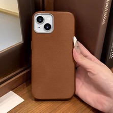 Ucuc iPhone 13/14 Uyumlu Kahverengi Deri Dokulu Silikon Kamerayı Korur Şok Emici Kılıf