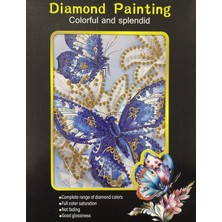 Elegantshop 5d Yapışan Boncuk Goblen Mozaik Tablo Pano 15*20 cm Mavi Kelebek