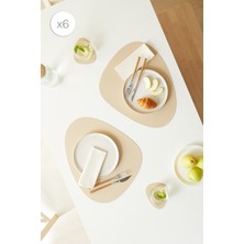 Home Wave 6'lı Bej/taş Renk Suni Deri Amerikan Servis Set 45 x 36 cm