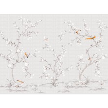 Arterior Wallpaper Çin Bahçesinde Kuşlar ve Ağaçlar Poster Duvar Kağıdı