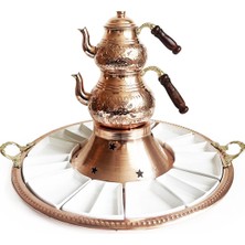 PremiumPort El Işleme Bakır Çay ve Kahvaltı Sunum Seti, 12 Parça Porselen