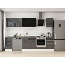 Alvinka 305X210 cm High Gloss Mutfak Dolabı M-E90S45S50-3 Antrasit - Suntalam