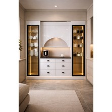 Dodef Wood Lüks High Gloss Mutfak Dolabı & Kahve Köşesi - %100 Mdf Gövde, LED Aydınlatmalı, 6 Çekmeceli 190X230