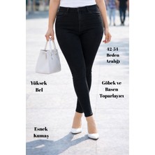 CEDY DENIM Kadın Yüksek Bel Skinny Fit Jeans Büyük Beden Kot Pantolon Klasik SiyahC597