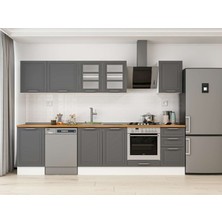 Alvinka 305X210 cm Klasik Mebran Mutfak Dolabı M-E90S50S45-3 Antrasit - Mdf
