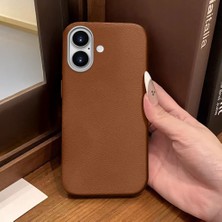 Ucuc iPhone 16 Uyumlu Kahverengi Deri Dokulu Silikon Kamerayı Korur Şok Emici Kılıf