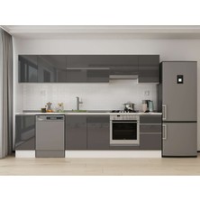Alvinka 295X210 cm High Gloss Mutfak Dolabı M-E90S40S45-1 Antrasit - Mdf