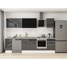 Alvinka 290X210 cm High Gloss Mutfak Dolabı M-E80S40S50-3 Antrasit - Mdf