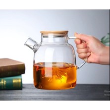 PremiumPort 950 ml Bambu Kapaklı Isıya Dayanıklı Cam Bitki Çayı Demliği