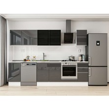 Alvinka 295X210 cm High Gloss Mutfak Dolabı M-E90S45S40-3 Antrasit - Suntalam