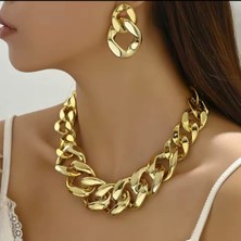 Ekinoksen Kalın ve Hafif Zincir Tasarım Kolye Küpe Seti