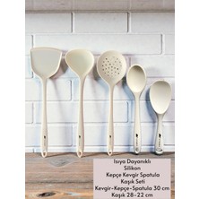 Multiamo Sert Uçlu Isıya Dayanıklı Silikon Kevgir Spatula Kepçe Kaşık Seti 5prç