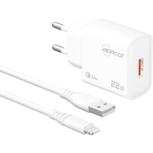 BAYÇAĞRI Apricot APC-U422L 22W Lightning Kablolu Beyaz Hızlı Ev Şarj Adaptörü Set
