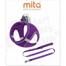 Mita Air Mesh 2'lı Bundle Set Kedı Köpek Göğüs Tasması + Köpek Gezdirme Tasması/kayışı Mor