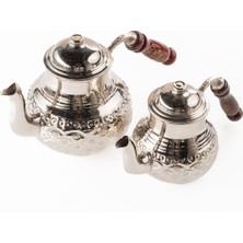 PremiumPort Dmt Gaziantep Bakır Çaydanlık Takımı, Ahşap Kulp, 1,3l, Zarif Tasarım