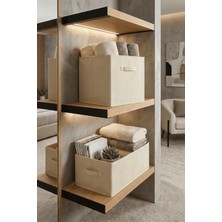 1 Adet Krem Kapaksız Kutu ve 1 Adet Krem Dikdörtgen Dolap Içi Düzenleyici Minimalist Organizer Set