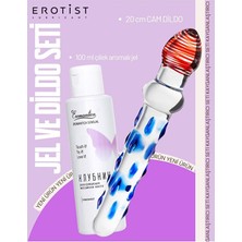 Erotist 20CM Double Textured Glass Dildo Set With Strawberry Lubricating Gel, Unisex Pleasure Toy