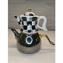 PremiumPort Large Red Ceramic Teapot Set, 1.2lt Top & 2.3lt Bottom, Elegant Design