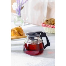 PremiumPort Gri Süzgeçli Cam Demlik 900 Ml, Şık ve Kullanışlı Çay Demleme Seti