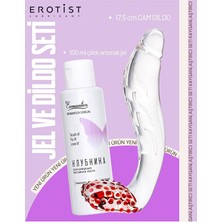 Erotist 17.5cm Angled Glass Dildo Set With Strawberry Lubricating Gel, Unisex Pleasure Toy