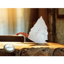 Goldenlight Meerschaum El Oyması Lületaşı Pipo | Kızılderili Şef Baş Figürlü, Akrilik Ağızlıklı, Standlı