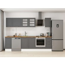 Alvinka 290X210 cm Klasik Mebran Mutfak Dolabı M-E90S40S40-3 Antrasit - Mdf