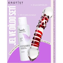 Erotist 21CM Textured Angled Glass Dildo Set With Strawberry Lubricating Gel, Unisex Pleasure Toy