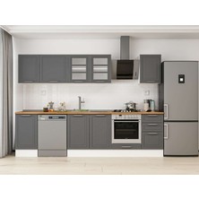 Alvinka 295X210 cm Klasik Mebran Mutfak Dolabı M-E90S40S45-3 Antrasit - Mdf