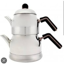 PremiumPort Paslanmaz Çelik Tombik Çaydanlık, Siyah Bakalit Kulplu, Orta Boy