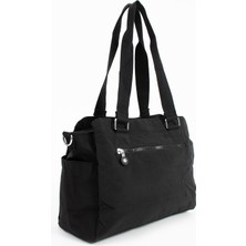 ÖZER-3026-SANMORRIS Kadın Büyük Boy Siyah Renkli Bölmeli Suya Dayanıklı Krinkıl Kumaş Çapraz ve Omuz Askılı Çanta