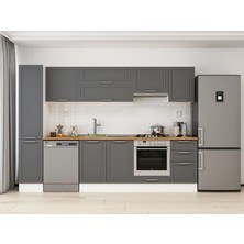 Alvinka 285X210 cm Klasik Mebran Mutfak Dolabı MB-E80B40S45-1 Antrasit - Suntalam