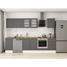 Alvinka 295X210 cm Klasik Mebran Mutfak Dolabı M-E80S45S50-3 Antrasit - Mdf