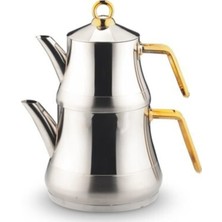 PremiumPort Mini Çelik Çaydanlık Takımı, Şık ve Dayanıklı Altın Kulp Tasarımı