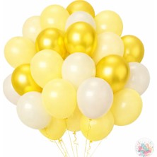 Joyane Metalik Sarı ve Makaron Sarı Beyaz Balon Seti | 24 Parça A Kalite Balon, Parti ve Doğum Günü Seti