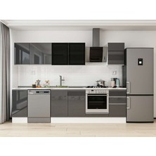Alvinka 285X210 cm High Gloss Mutfak Dolabı M-E80S40S45-3 Antrasit - Mdf