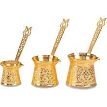 PremiumPort Şık Üçlü Zamak Cezve Takımı, Sarı Renkli, Dayanıklı ve Kullanışlı