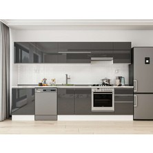 Alvinka 320X210 cm High Gloss Mutfak Dolabı M-E90S60S50-1 Antrasit - Suntalam