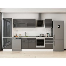 Alvinka 320X210 cm High Gloss Mutfak Dolabı MB-E90B60S50-2 Antrasit - Suntalam