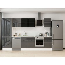 Alvinka 320X210 cm High Gloss Mutfak Dolabı MB-E90B60S50-3 Antrasit - Suntalam