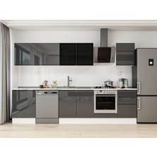 Alvinka 320X210 cm High Gloss Mutfak Dolabı M-E90S60S50-3 Antrasit - Suntalam