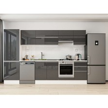 Alvinka 320X210 cm High Gloss Mutfak Dolabı MB-E90B60S50-1 Antrasit - Mdf