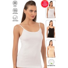 Özkan Underwear Özkan 0107 3'lü Paket Kadın %100 Pamuklu Ribana Karışık Renk Esnek Rahat Ip Askılı Örme Atlet