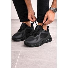 ModaOnn Erkek Siyah Air Taban Spor Ayakkabı Gold-Gümüş Detaylı Sneaker