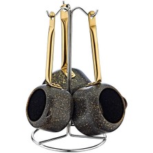 PremiumPort 7220 Siyah ve Gold Damla Cezve Seti – Şık ve Zarif Tasarım